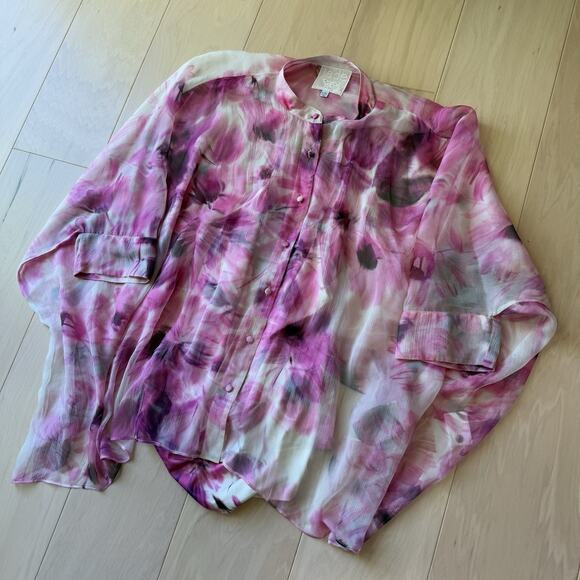 Johnny Was Katia Floral Silk Blouse Women's L/XL Multicolor Oversized Party Glam - Picture 9 of 9